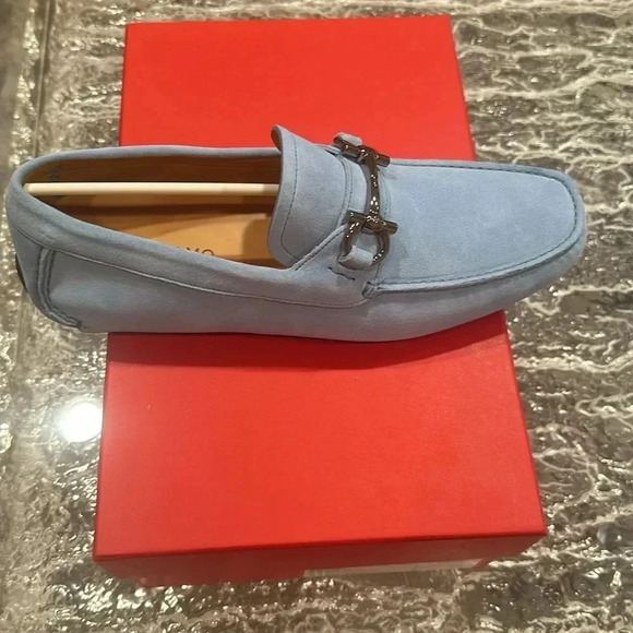 Ferragamo gancini Parigi eco suede loafers sky blue - Picture 3 of 11